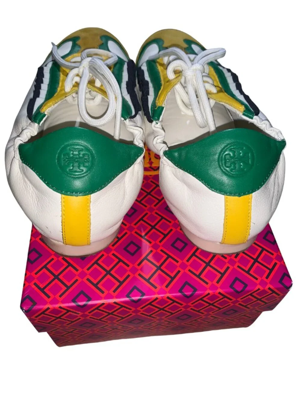 Tory Burch Vintage Ruffle Trainers Tumbled Leather & Suede- Size 8 - Pre-Loved